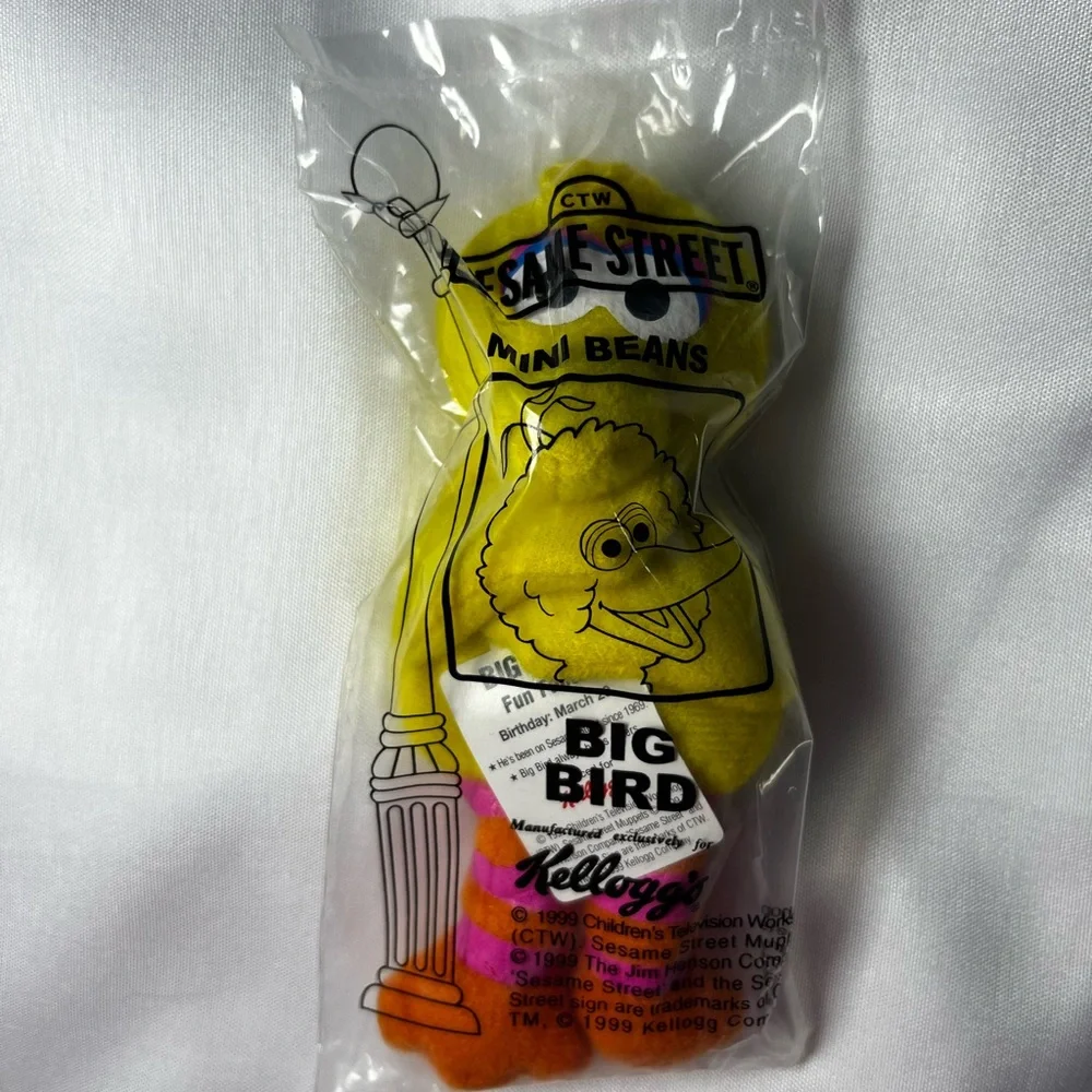 Vintage 1999 Kellogg’s Sesame Street Big Bird Mini Beans Plush Toy‎ NWT 4.5”